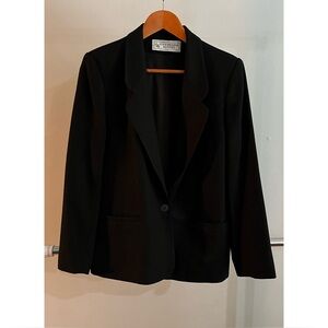 100% WOOL shell Vintage Evan Picone Petites Black Blazer